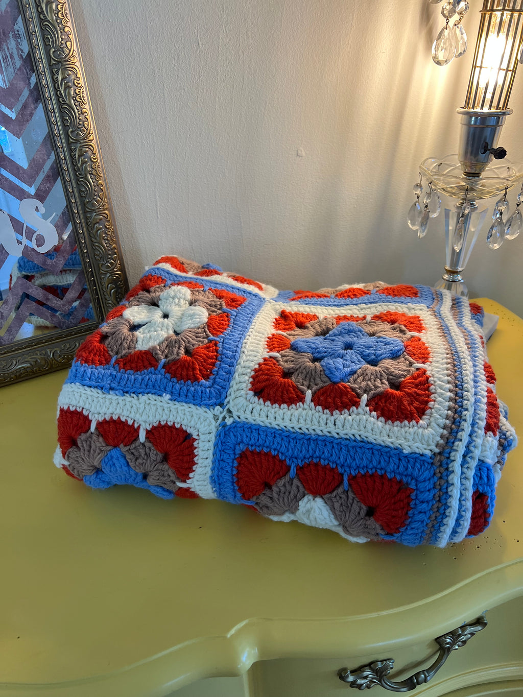 Hand-Crocheted Granny Square Throw Blanket