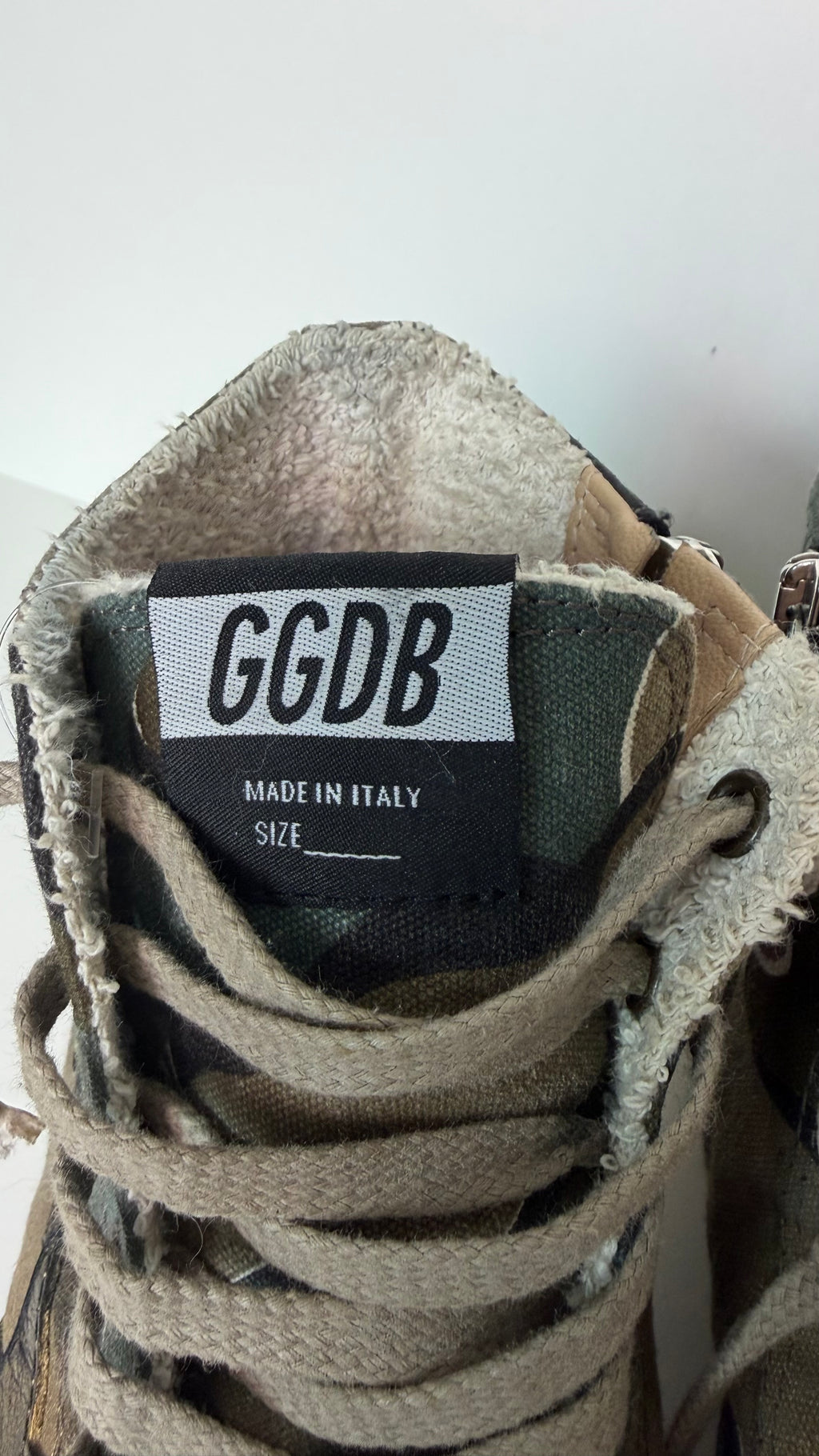 Golden Goose Distressed High-Top Sneakers – Camo Canvas