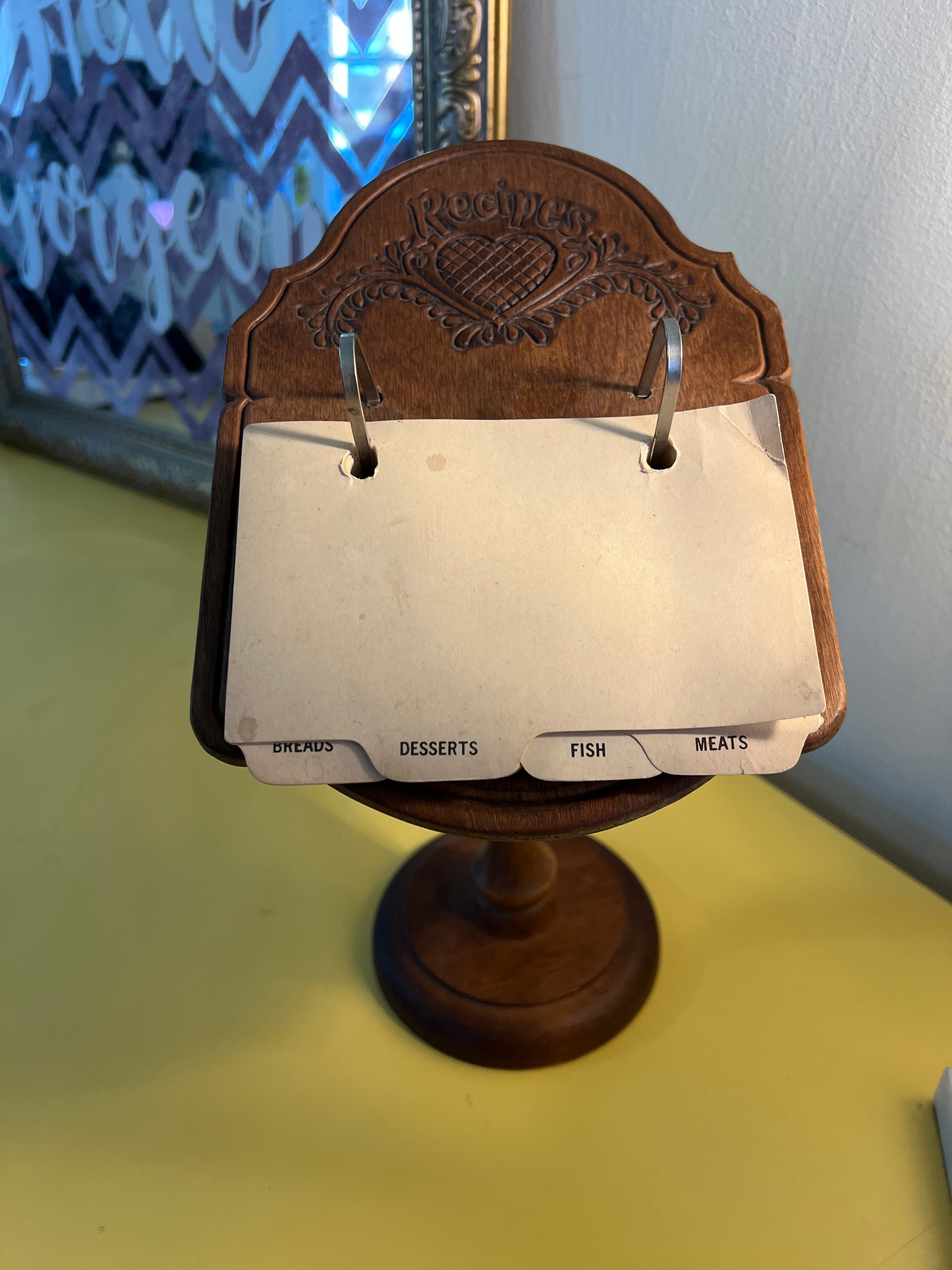 Vintage Wooden Recipe Card Holder with Dividers
