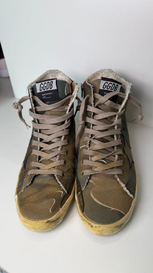 Golden Goose Distressed High-Top Sneakers – Camo Canvas