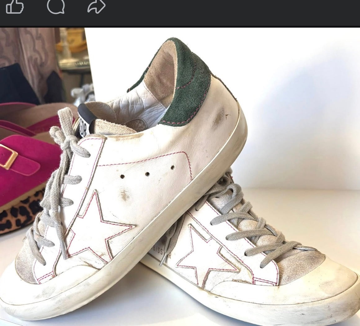 Golden Goose Superstar Sneakers – Green Star