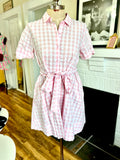 Pink Gingham Tie-Waist Shirt Dress by Lisa Marie Fernandez