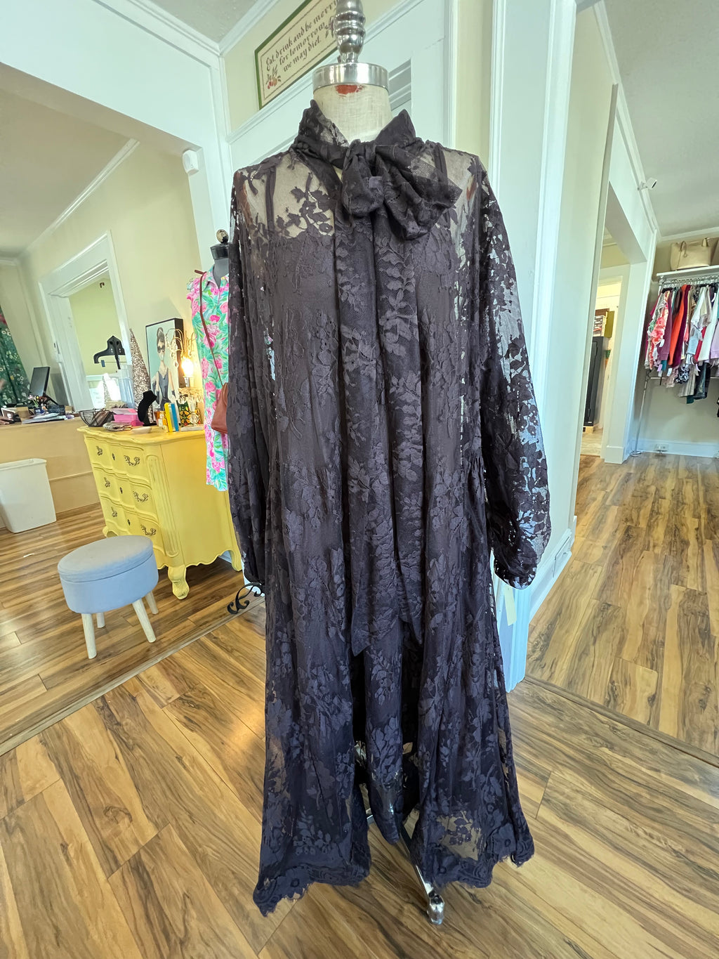 Zimmermann Sheer Lace Tie-Neck Maxi Dress