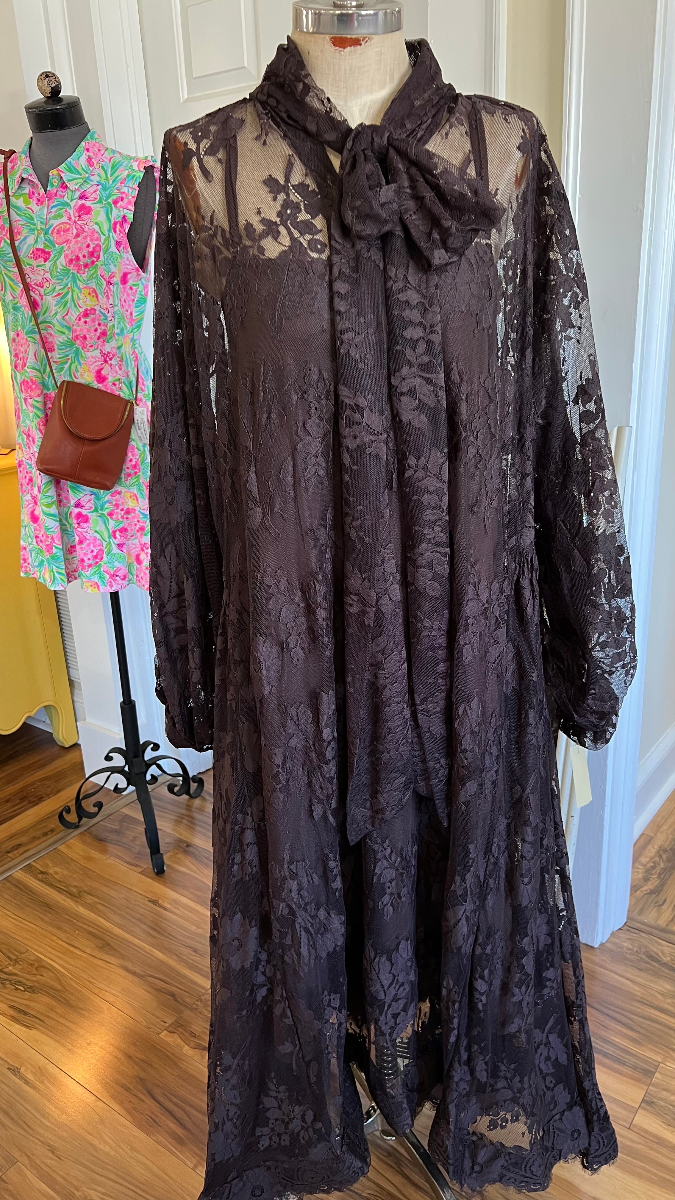 Zimmermann Sheer Lace Tie-Neck Maxi Dress