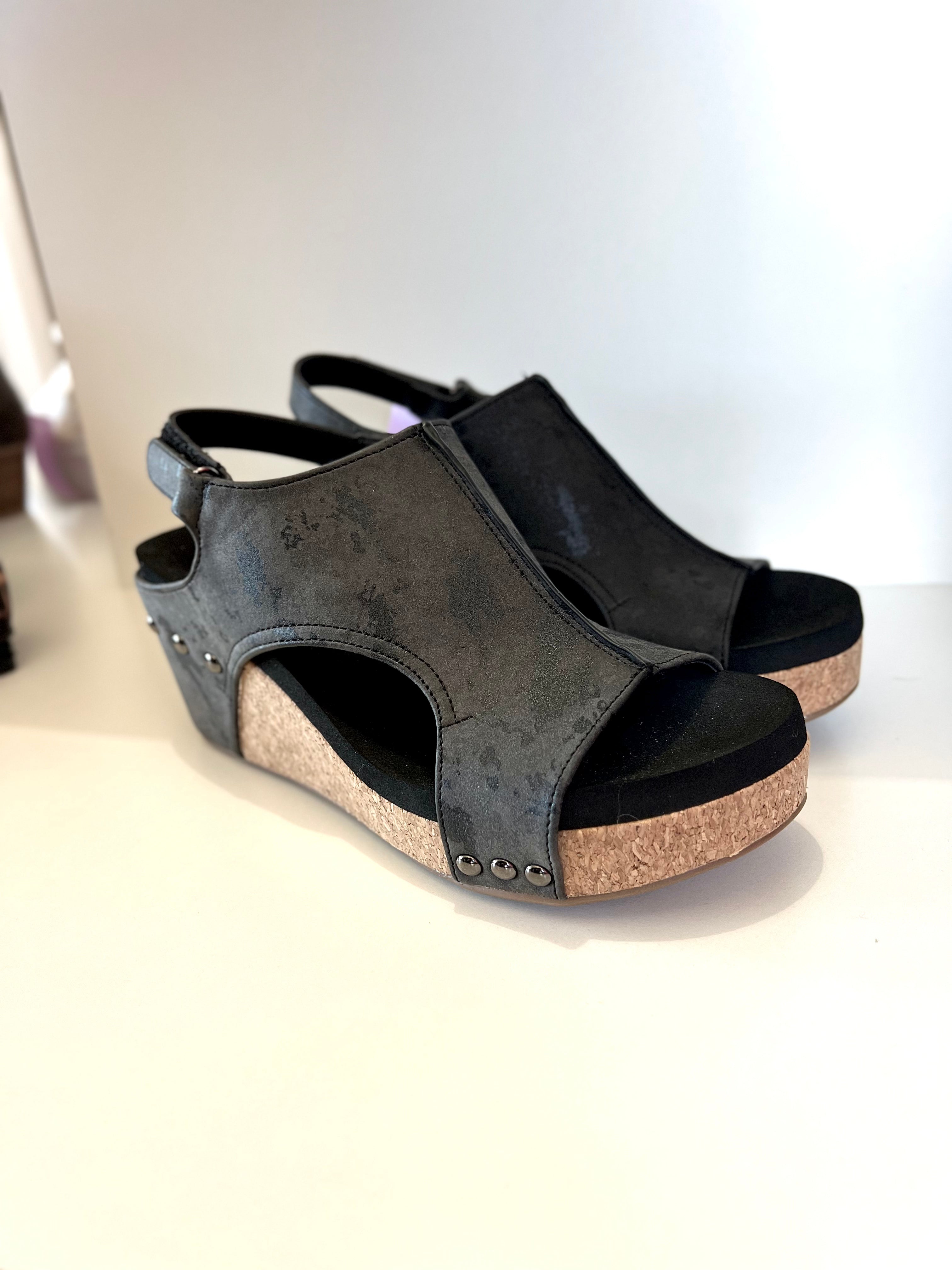 Platform Slingback Sandals with Cork Wedge